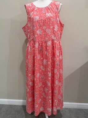 J Crew Fit & Flare Midi Dress Women Sz 18 Sleeveless Tie Neck Pink White Floral